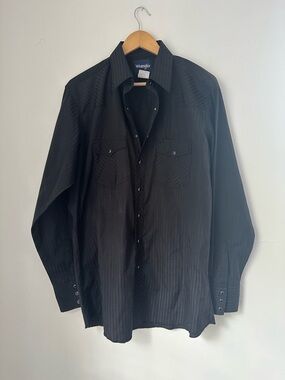 Wrangler Black With Satin Stripes Snaps Dress Shirt